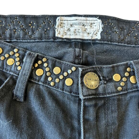 Current/Elliott Stiletto Jeans 27 Black Skinny Low Rise Studded Designer Rocker - Picture 13 of 15